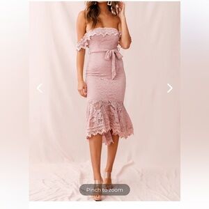 Selfie Patience Lace Bodycon Midi Dress in Dusty Pink  Sz Small